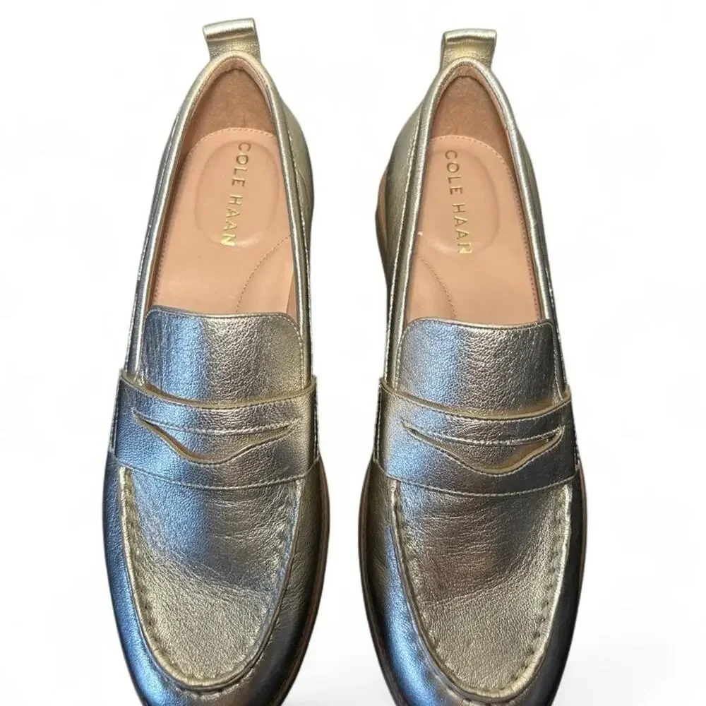Cole haan gold metallic loafers